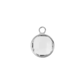 10mm Round Clear Faceted Glass Charm with Silver Plating