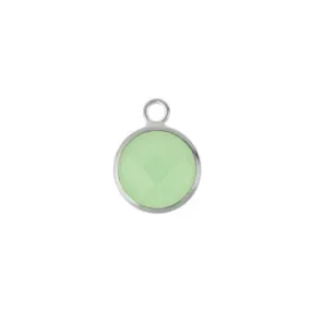 10mm Round Mint Green Faceted Glass Charm with Silver Plating