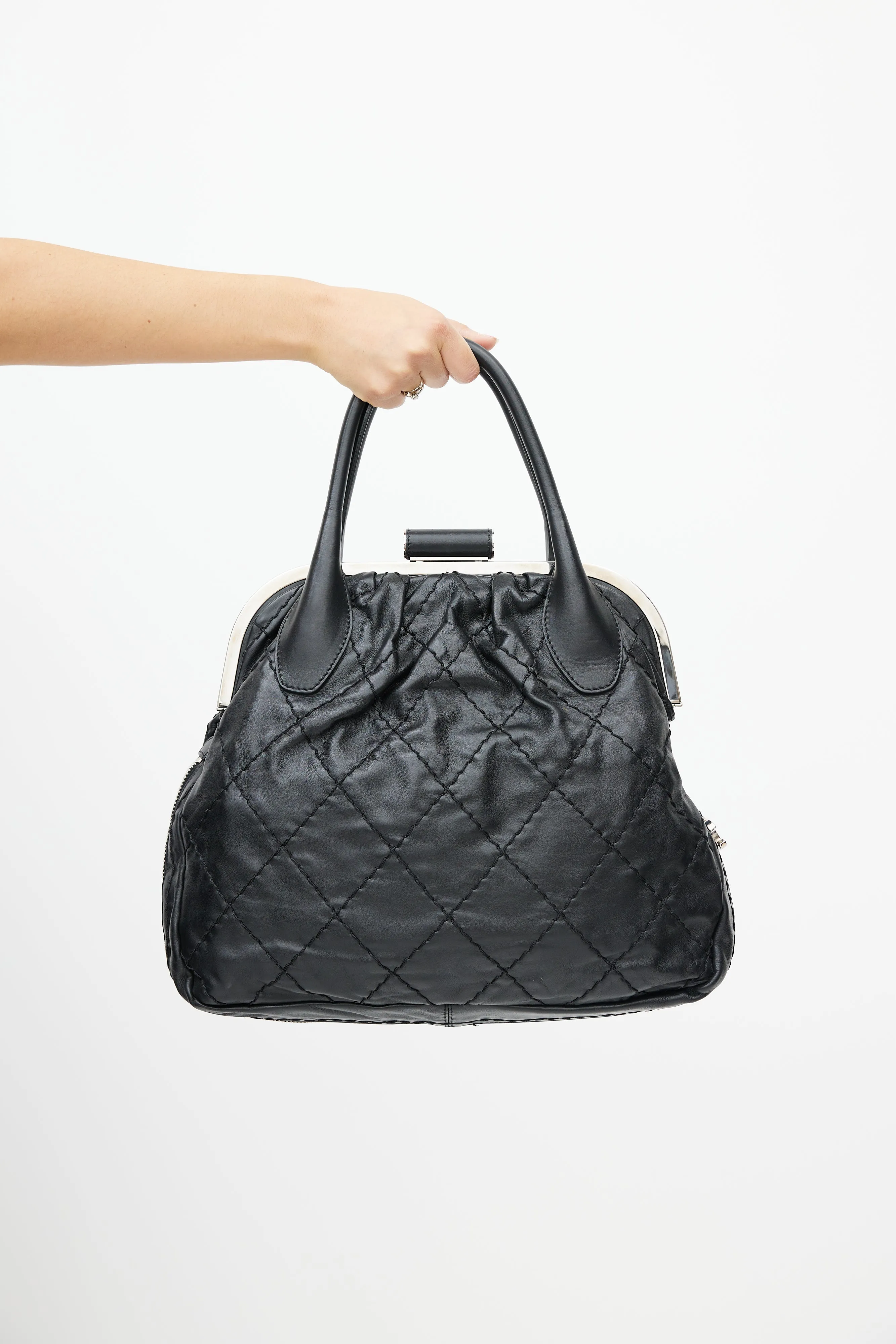 2006 Black & Silver Expandable Zip Around Leather Bag