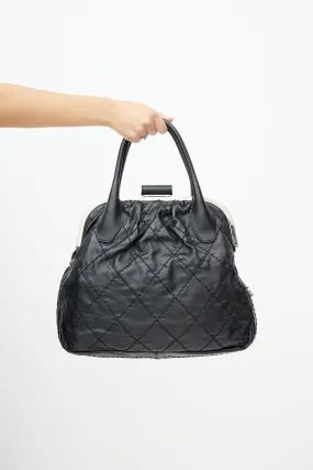2006 Black & Silver Expandable Zip Around Leather Bag