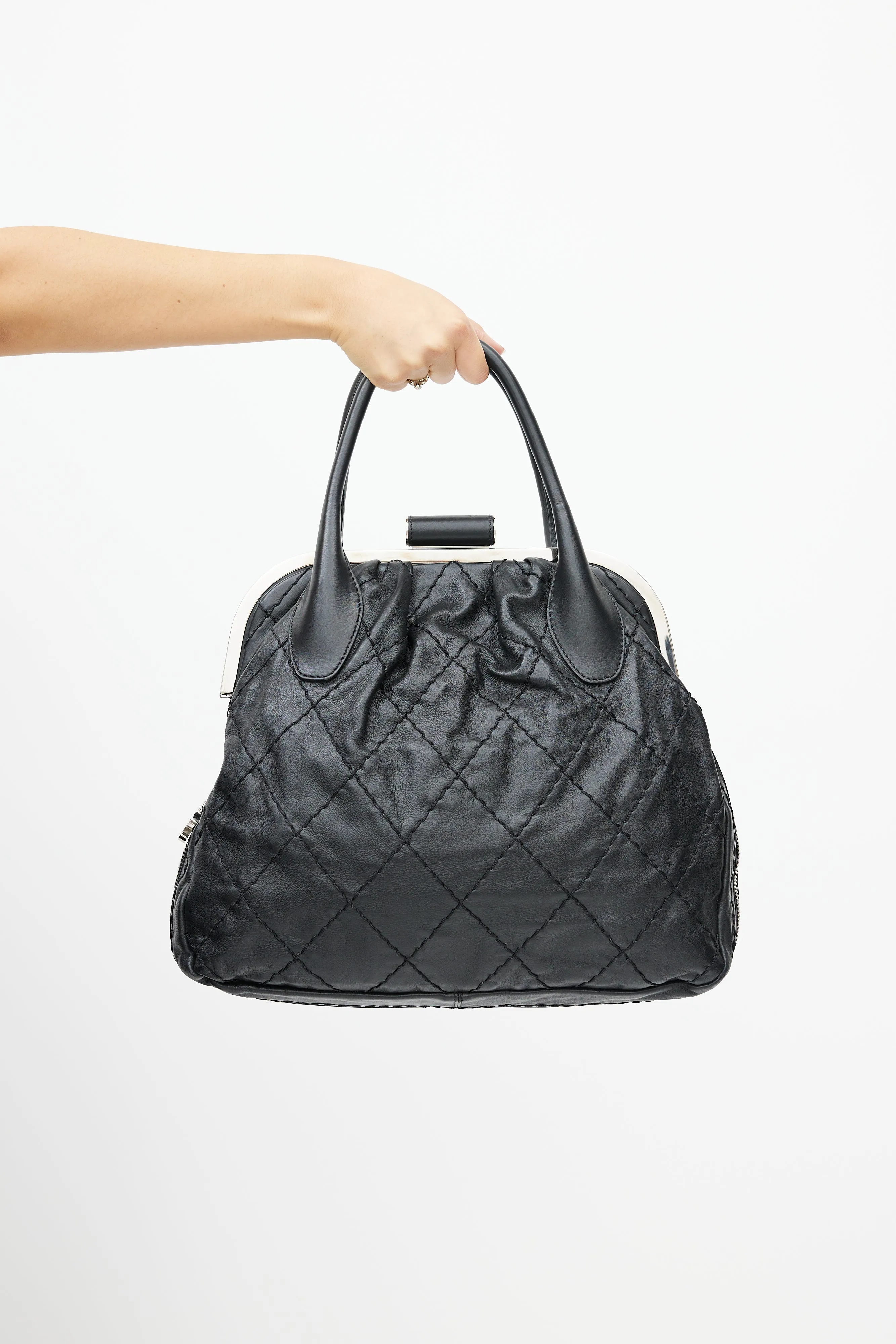 2006 Black & Silver Expandable Zip Around Leather Bag