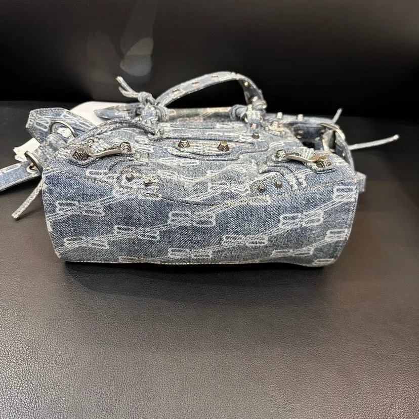 Balenciaga Blue Denim Motorcycle Bag 25cm
