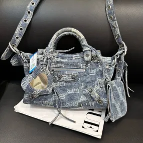 Balenciaga Blue Denim Motorcycle Bag 25cm