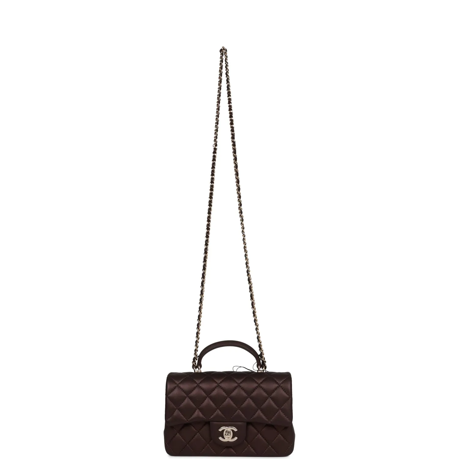 Chanel Mini Rectangular Flap Bag with Top Handle Burgundy Lambskin Light Gold Hardware