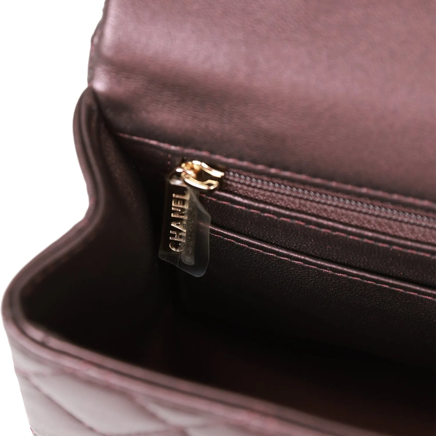 Chanel Mini Rectangular Flap Bag with Top Handle Burgundy Lambskin Light Gold Hardware