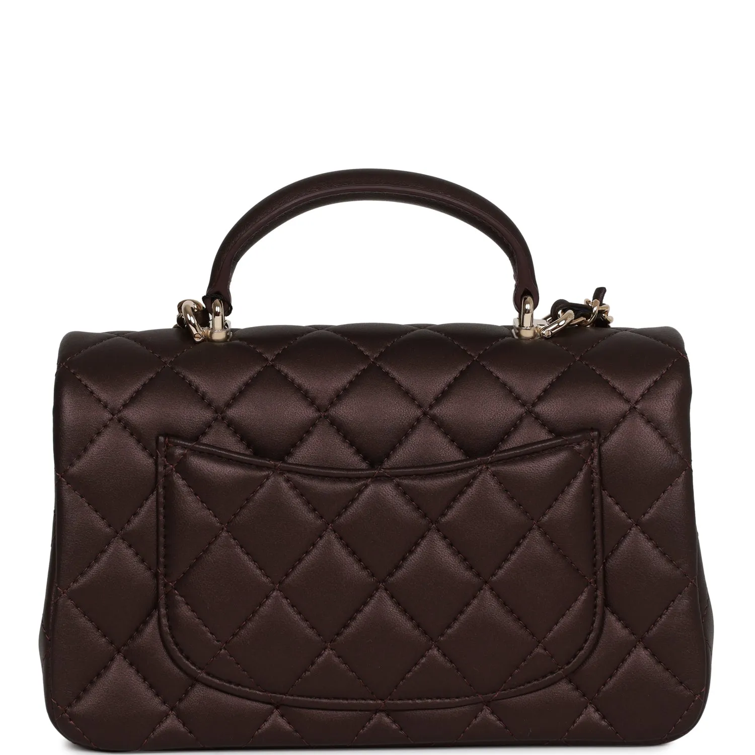 Chanel Mini Rectangular Flap Bag with Top Handle Burgundy Lambskin Light Gold Hardware