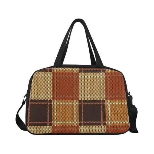 Chic Brown and Beige Checked Travel Tote Bag