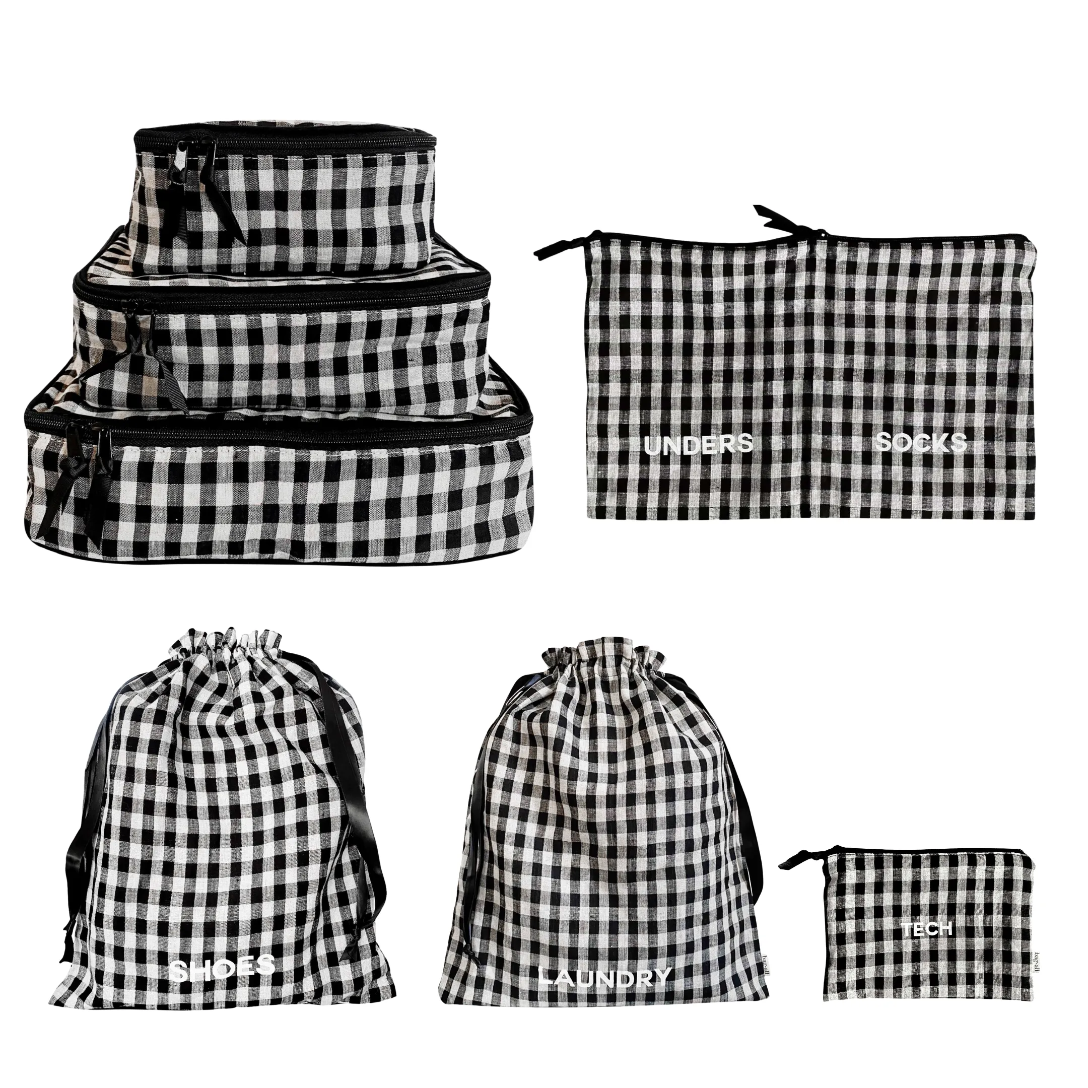 CUSTOM BA Packing Organizers and Travel Set in Gingham Linen, 7-pack Checkered
