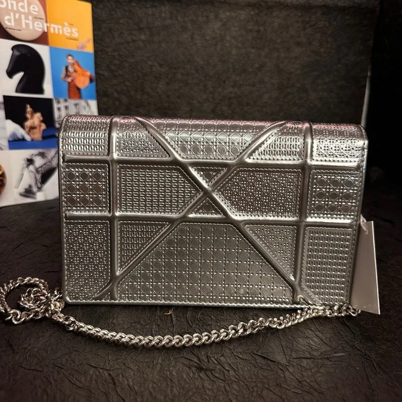 Dior Silver Cannage Shield 18.5cm Bag