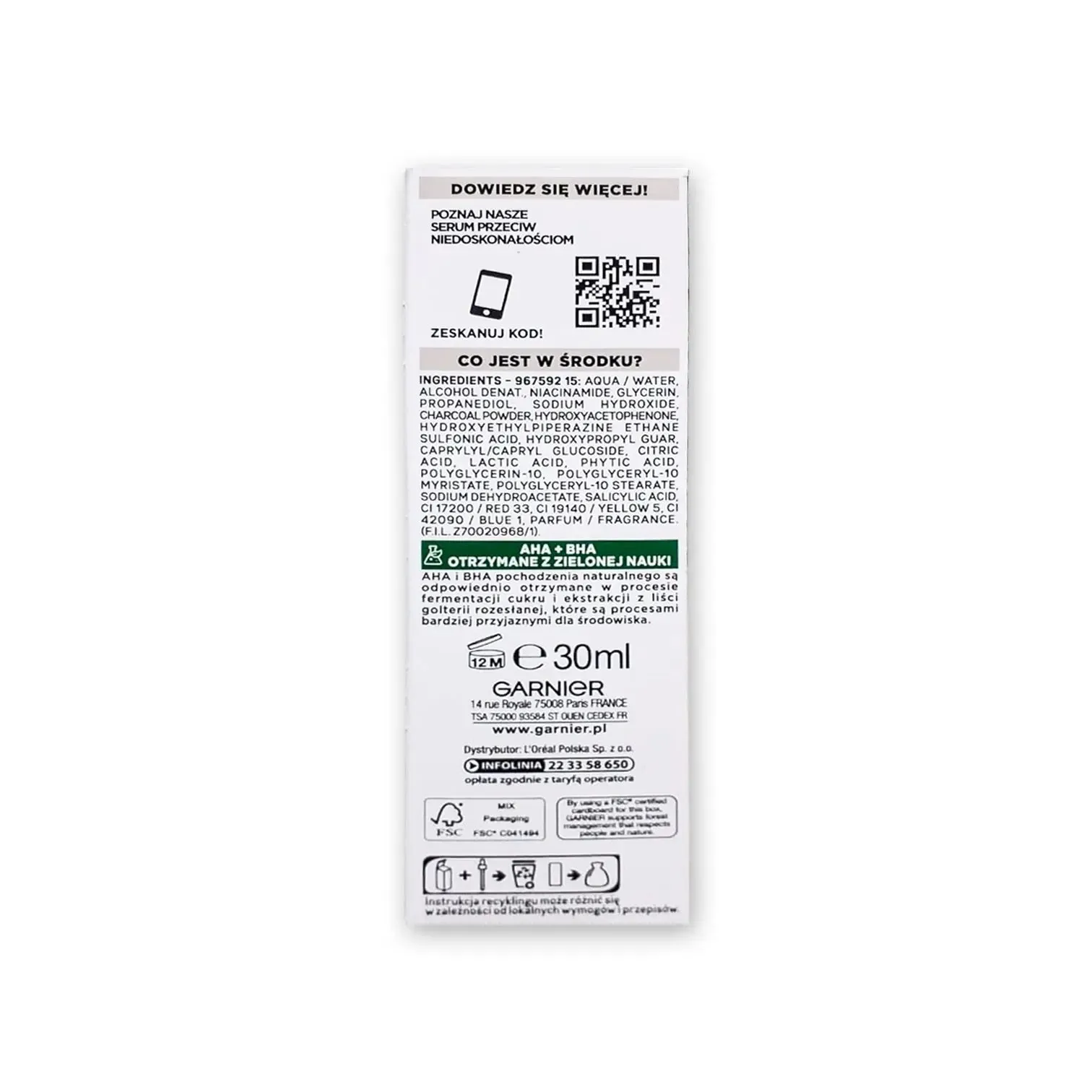 Garnier Pure Active Aha Bha Wegiel Serum 30ml
