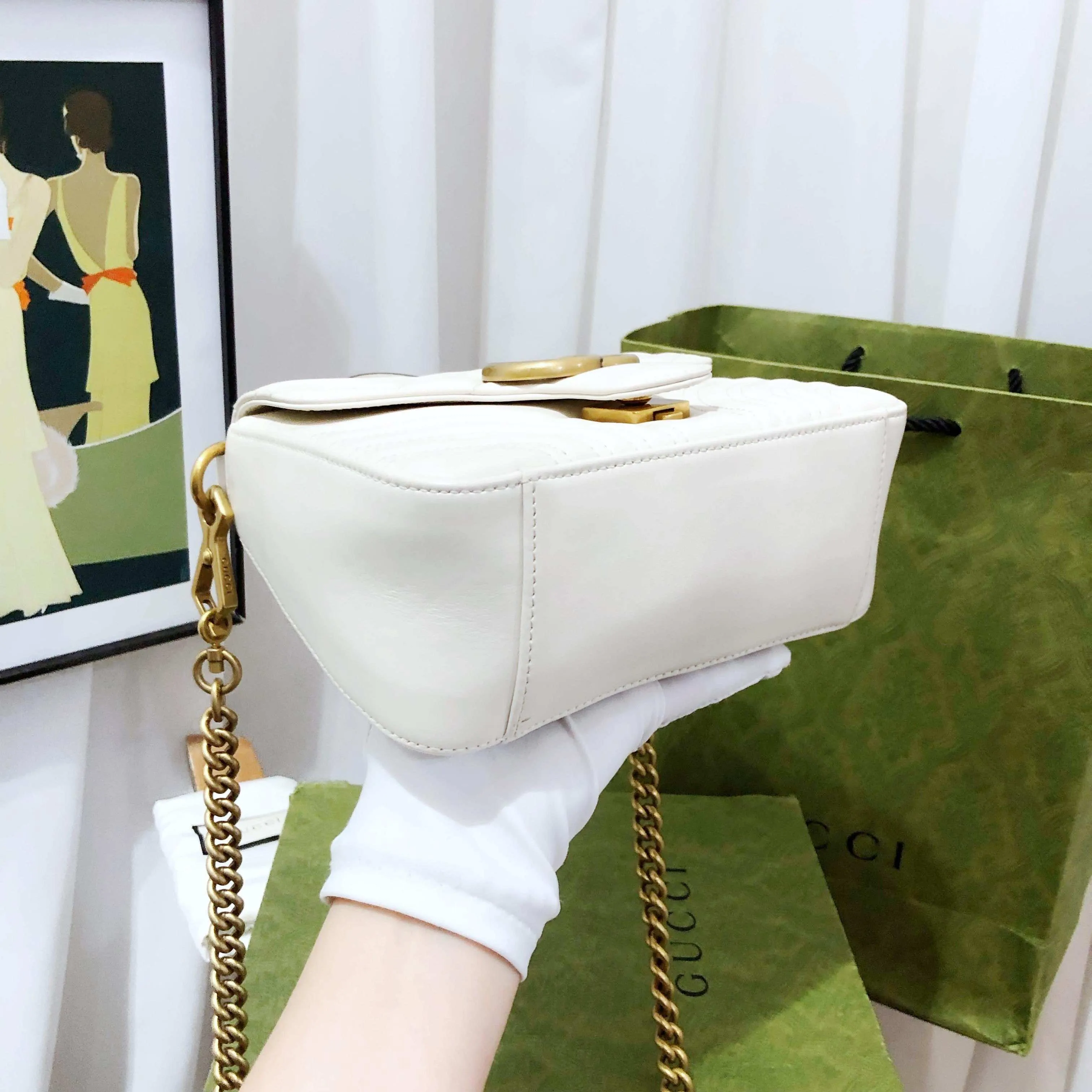 Gucci Marmont Mini White Leather Quilted Shoulder Bag