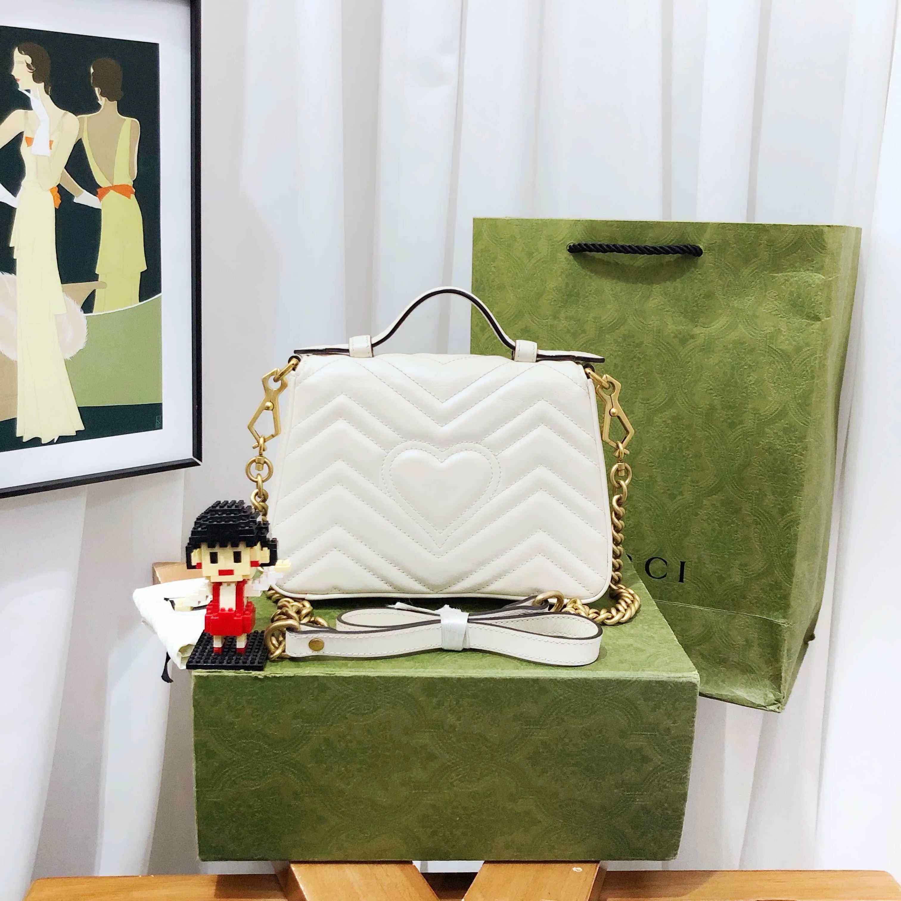 Gucci Marmont Mini White Leather Quilted Shoulder Bag