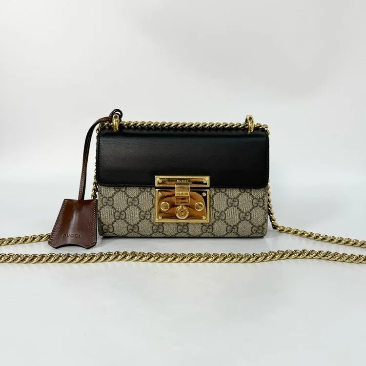 Gucci Padlock Beige Black Canvas Leather Shoulder Bag 20x13cm
