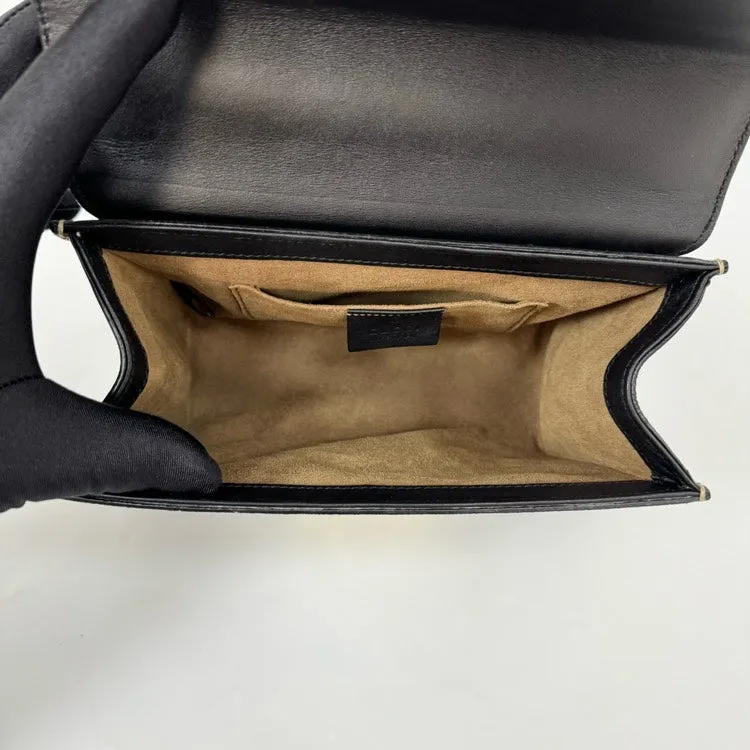 Gucci Padlock Beige Black Canvas Leather Shoulder Bag 20x13cm
