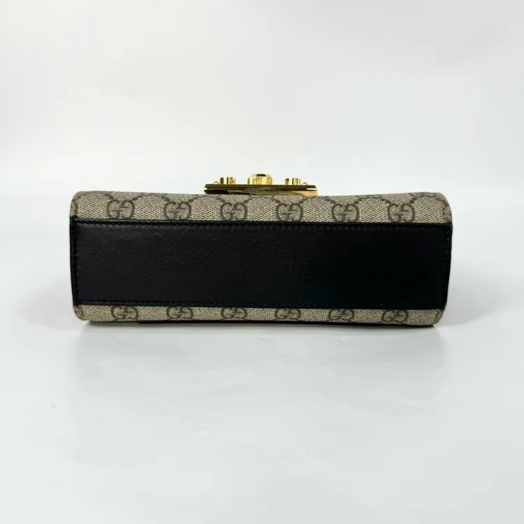 Gucci Padlock Beige Black Canvas Leather Shoulder Bag 20x13cm