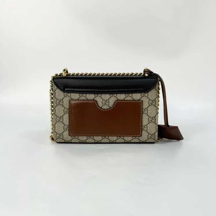Gucci Padlock Beige Black Canvas Leather Shoulder Bag 20x13cm