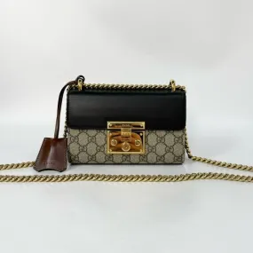Gucci Padlock Beige Black Canvas Leather Shoulder Bag 20x13cm