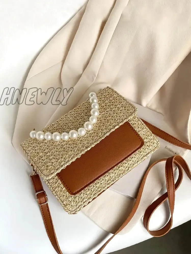 Hnewly - Faux Pearl Decor Flap Square Bag  - Women Satchels