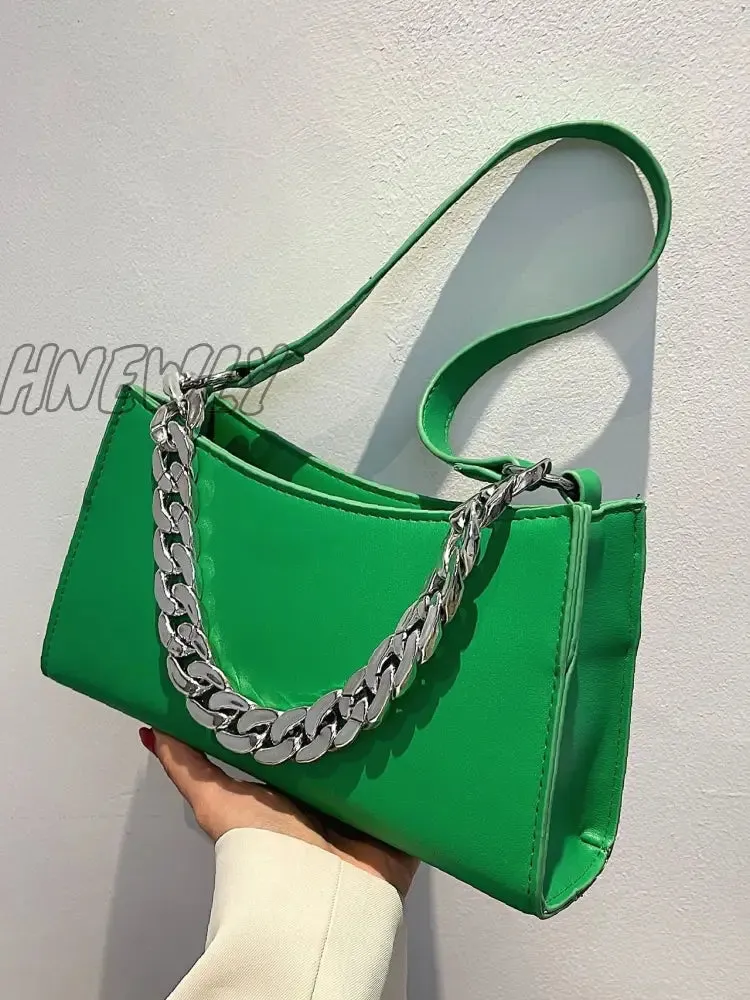 Hnewly - Minimalist Chain Handle Baguette Bag  - Women Satchels