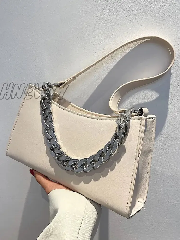 Hnewly - Minimalist Chain Handle Baguette Bag  - Women Satchels
