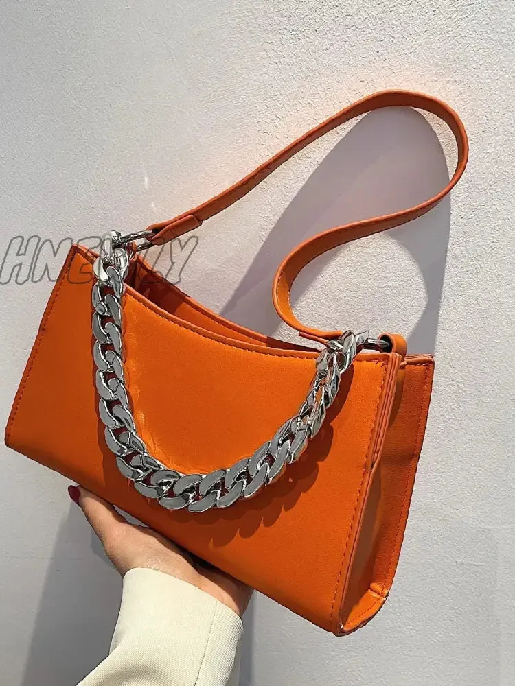 Hnewly - Minimalist Chain Handle Baguette Bag  - Women Satchels