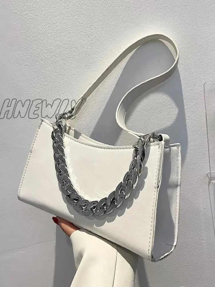 Hnewly - Minimalist Chain Handle Baguette Bag  - Women Satchels