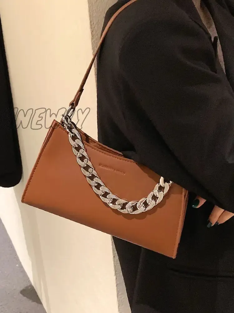 Hnewly - Minimalist Chain Handle Baguette Bag  - Women Satchels