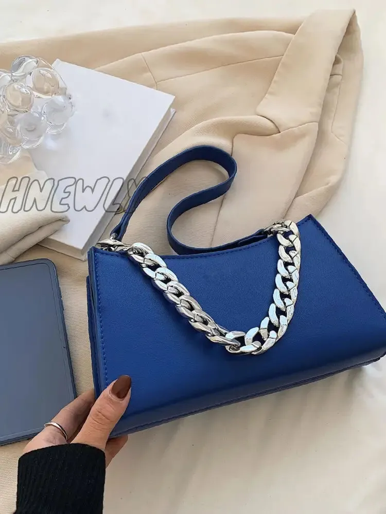 Hnewly - Minimalist Chain Handle Baguette Bag  - Women Satchels
