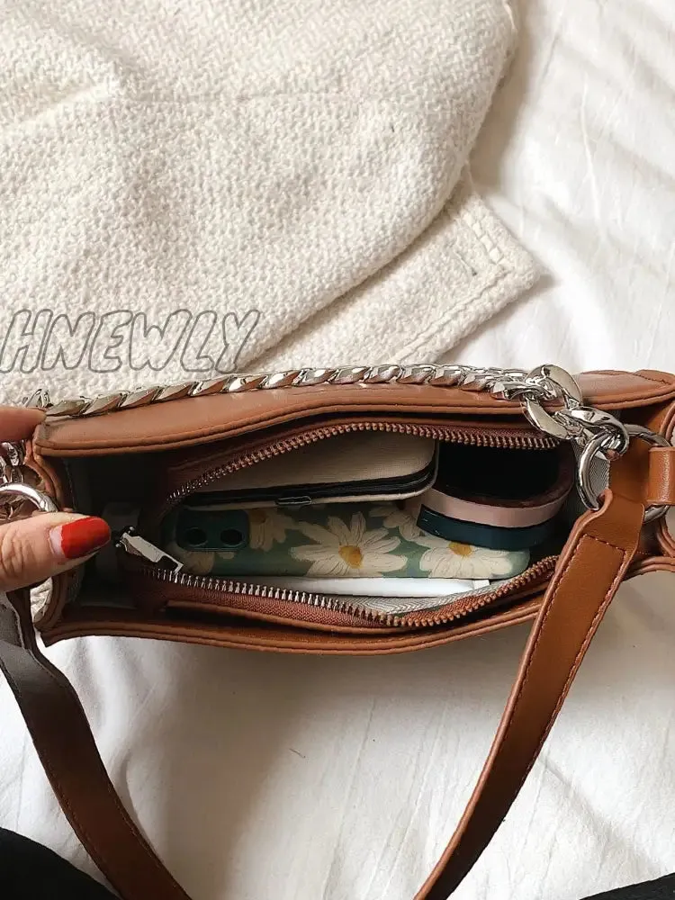 Hnewly - Minimalist Chain Handle Baguette Bag  - Women Satchels