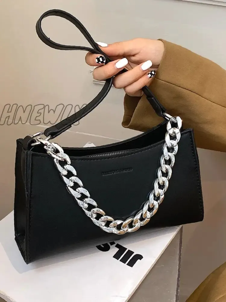 Hnewly - Minimalist Chain Handle Baguette Bag  - Women Satchels