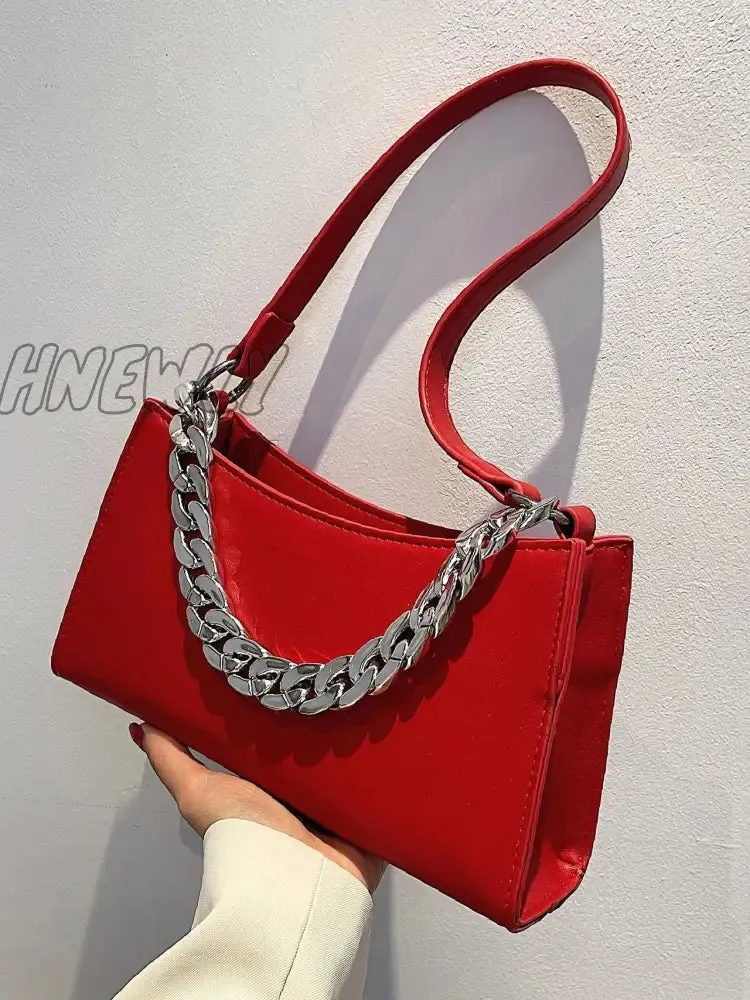 Hnewly - Minimalist Chain Handle Baguette Bag  - Women Satchels
