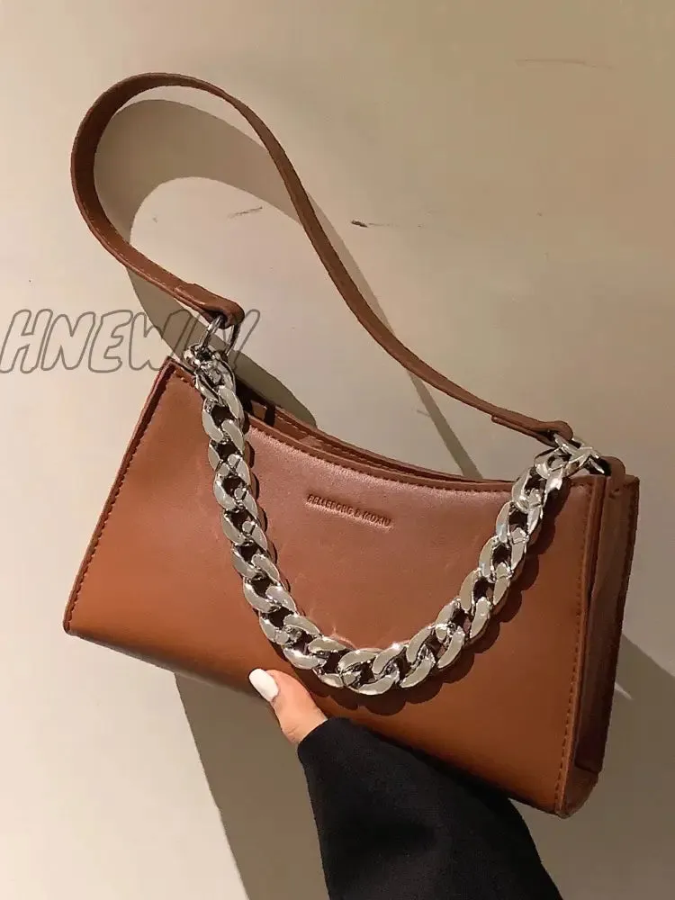 Hnewly - Minimalist Chain Handle Baguette Bag  - Women Satchels