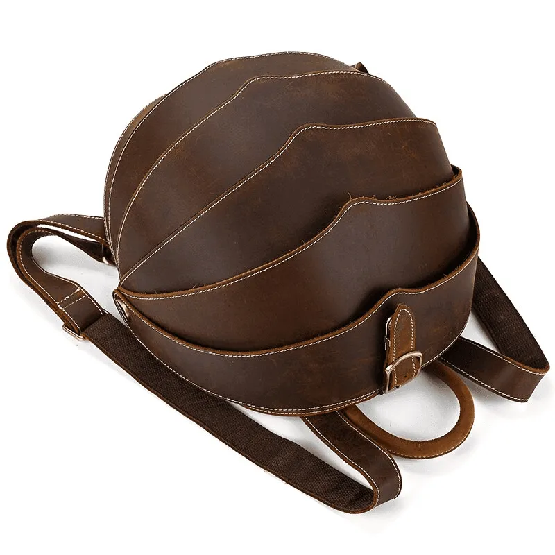Mens Genuine Leather Backpack Unique Accordian Collapsible
