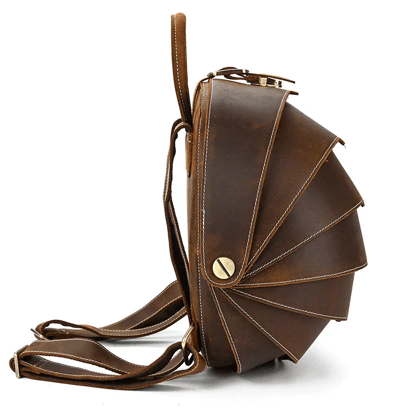Mens Genuine Leather Backpack Unique Accordian Collapsible