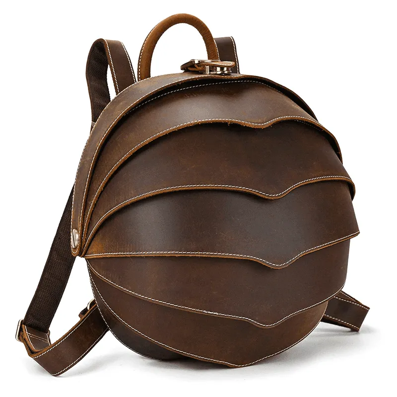 Mens Genuine Leather Backpack Unique Accordian Collapsible