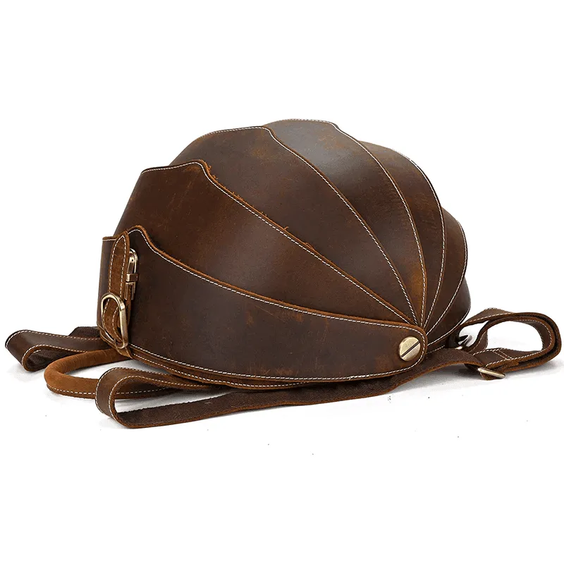 Mens Genuine Leather Backpack Unique Accordian Collapsible