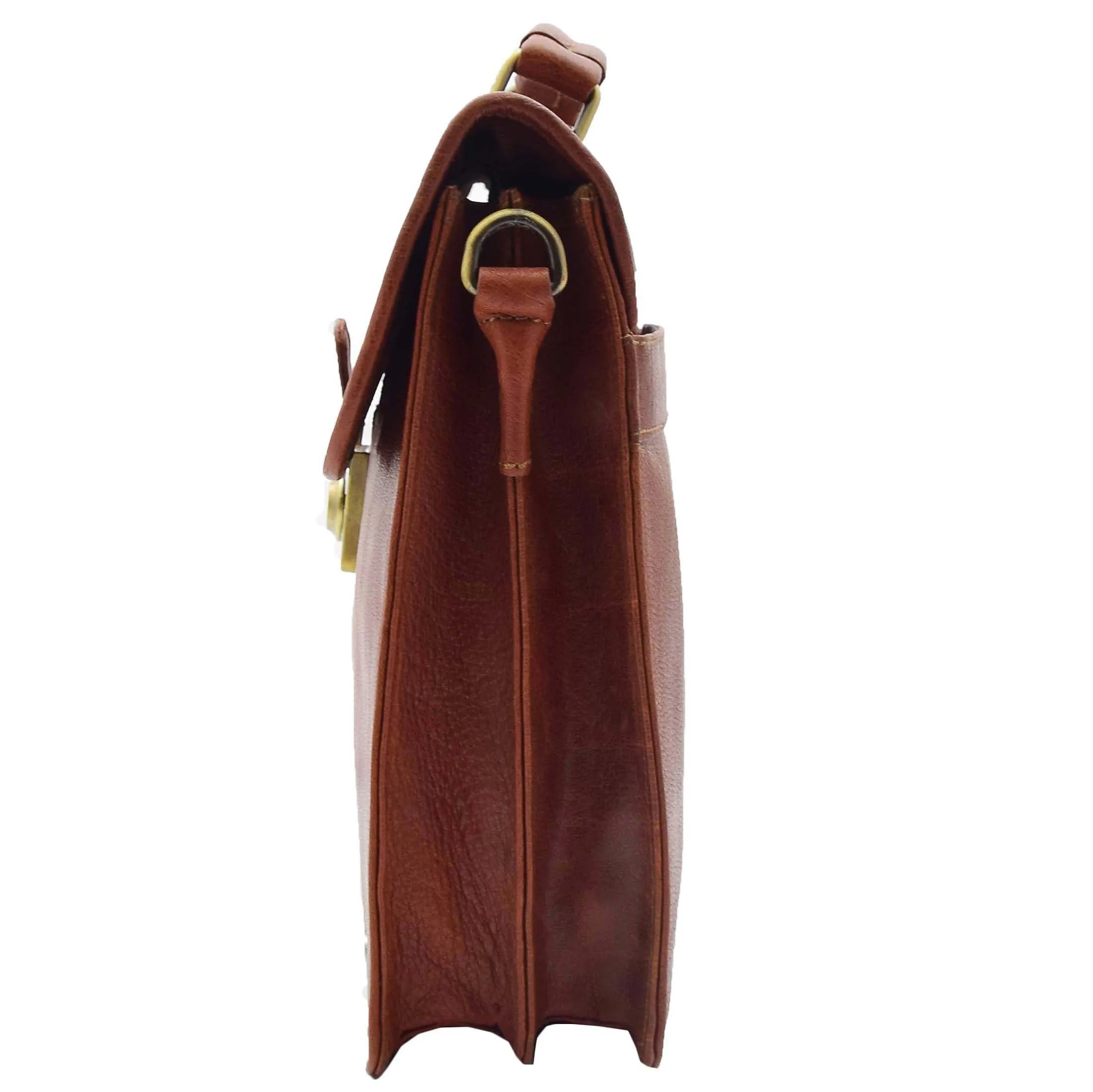 Mens Leather Briefcase Slimline Tan Business Office Bag David