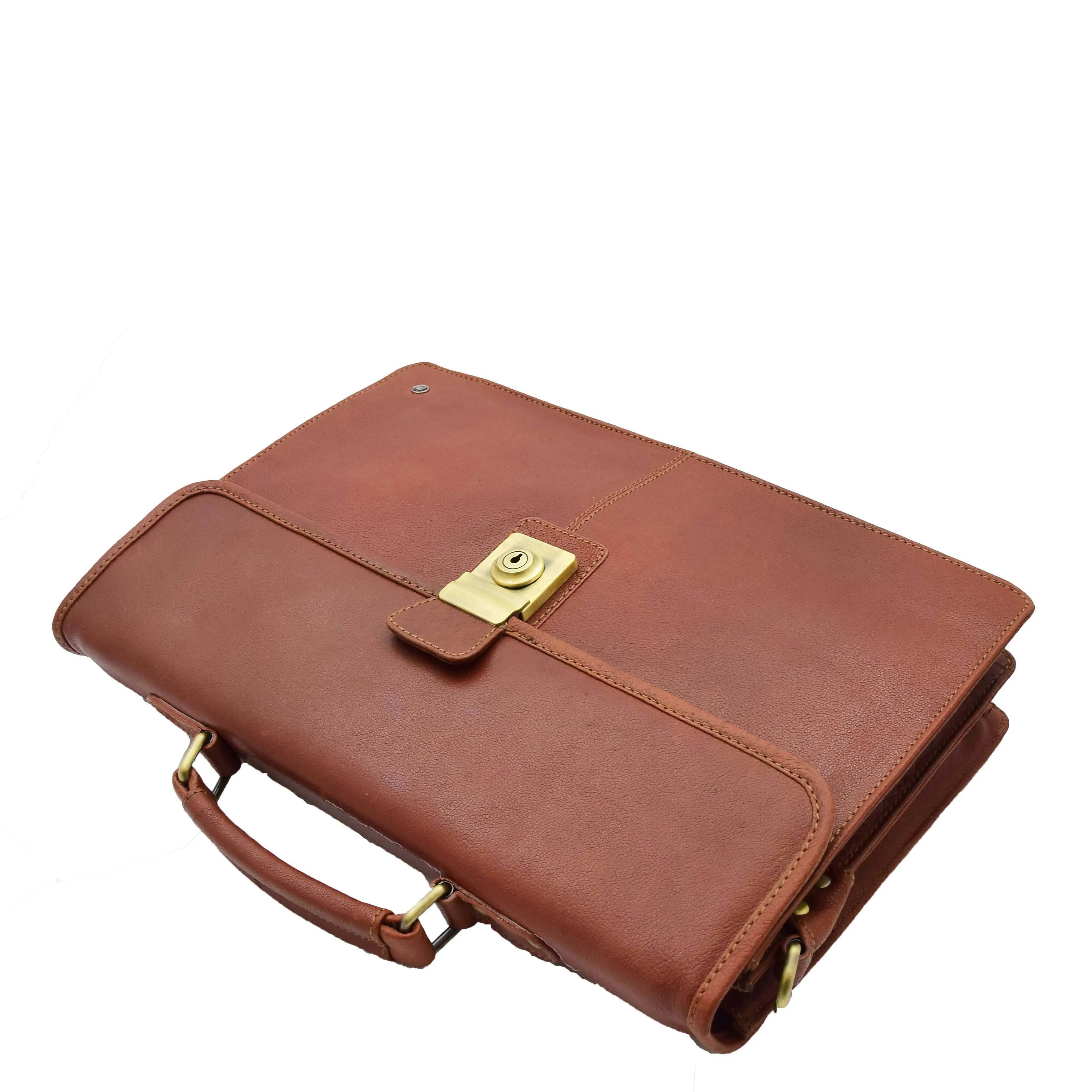 Mens Leather Briefcase Slimline Tan Business Office Bag David