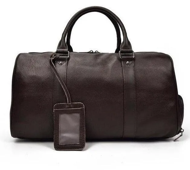 Mens Leather Overnight Luggage Weekender Duffel Bag Black