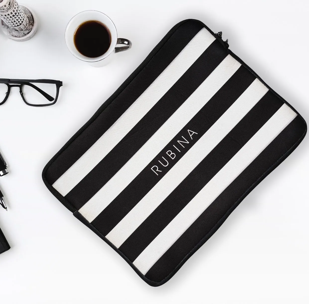 Personalised Black & White Glam Laptop Sleeve