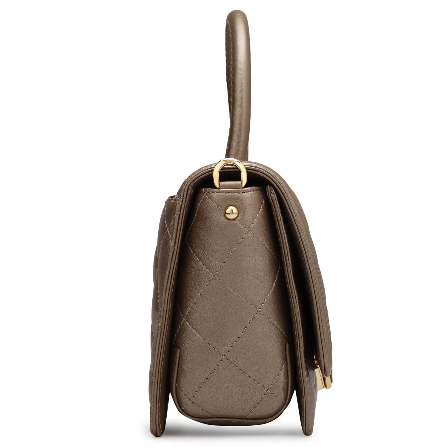 Small Quilting Leather Satchel - Bronze
