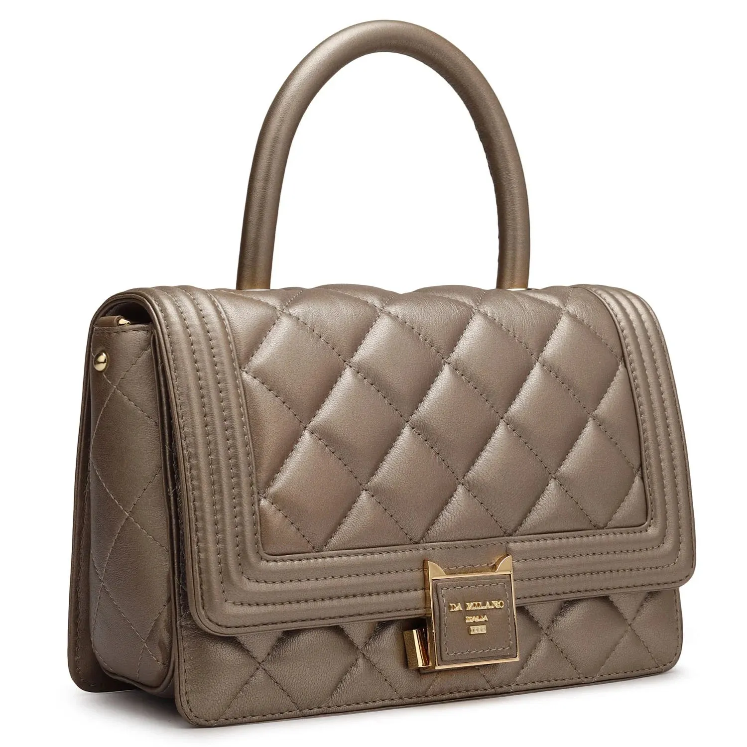 Small Quilting Leather Satchel - Bronze