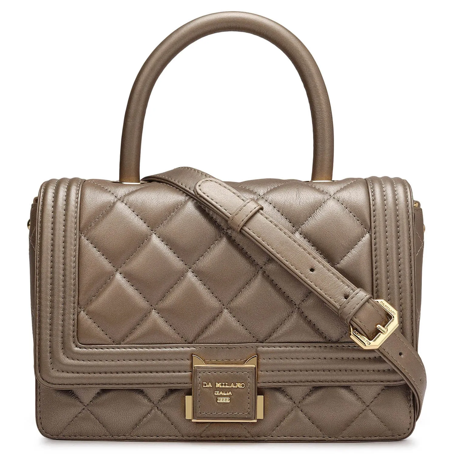 Small Quilting Leather Satchel - Bronze