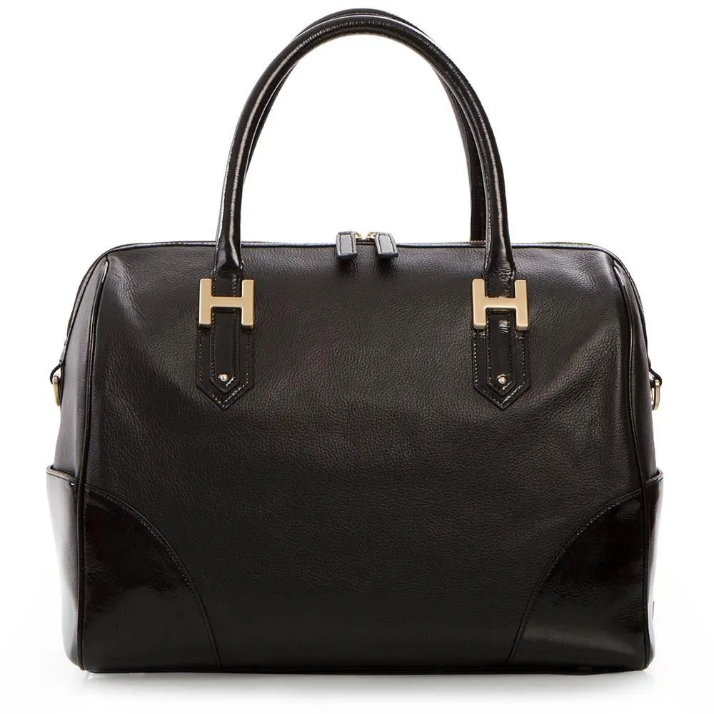 Soho Classic Pebbled/Patent Large Satchel - Black
