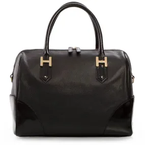 Soho Classic Pebbled/Patent Large Satchel - Black