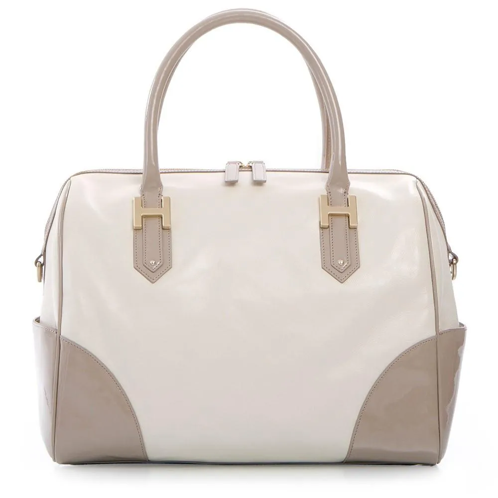 Soho Classic Two-Tone Large Satchel - Bone/Taupe