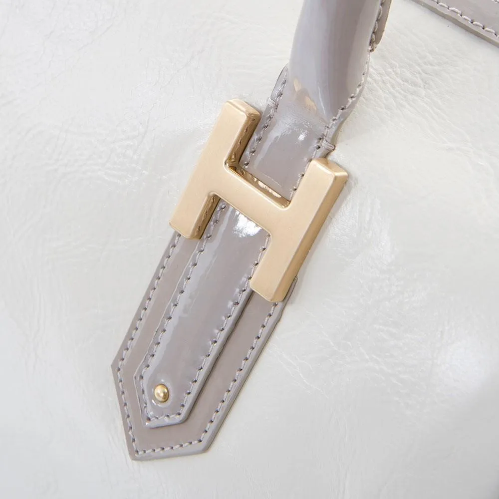 Soho Classic Two-Tone Large Satchel - Bone/Taupe