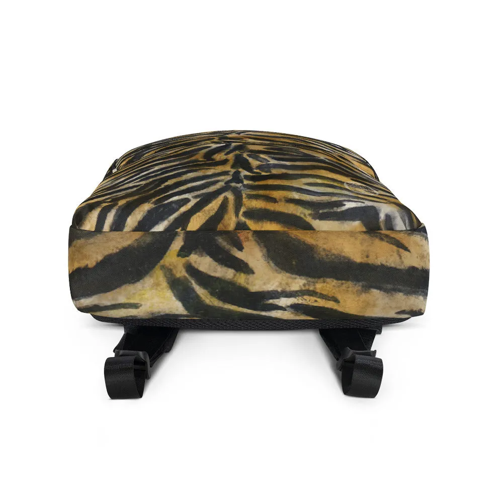 Tiger Striped Print Laptop Backpack, Animal Print Medium Size Travel Bag-Made in USA/EU