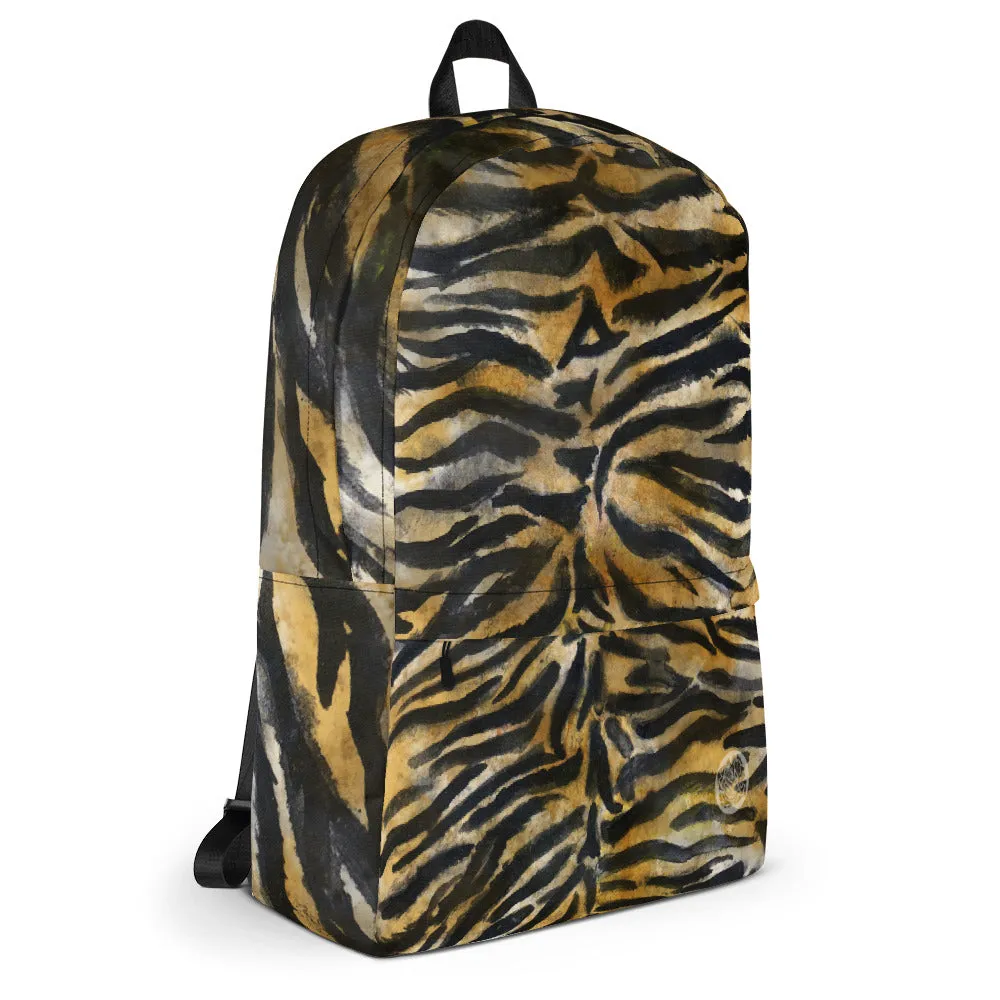 Tiger Striped Print Laptop Backpack, Animal Print Medium Size Travel Bag-Made in USA/EU