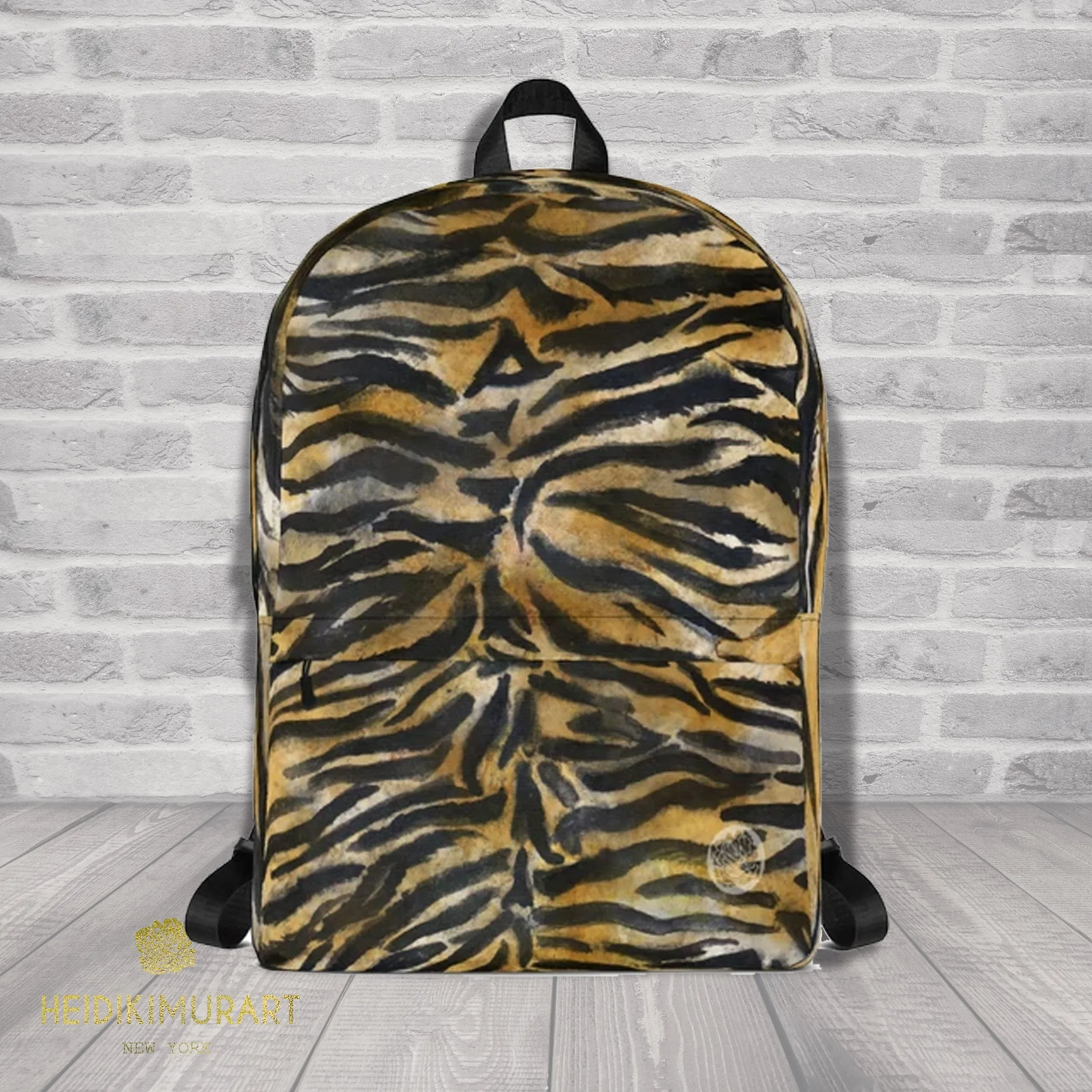 Tiger Striped Print Laptop Backpack, Animal Print Medium Size Travel Bag-Made in USA/EU